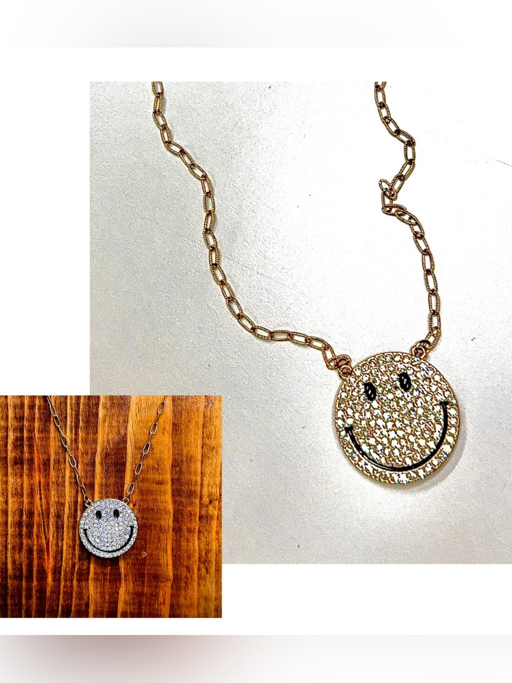 Gold-Tone Layered Happy Face Pendant Necklace - WELL MADE